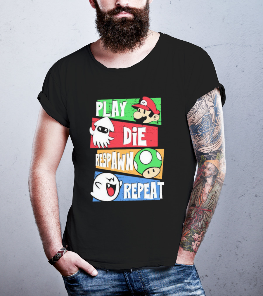 Play Die Respawn Repeat Super Mario Gamer's Life T-Shirt