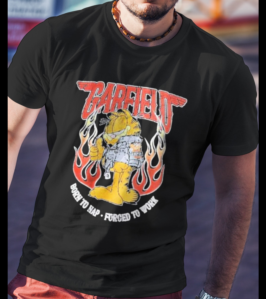 Garfield Born To Nap Forged To Work Flame Wings Backpack Thumbs Up T-Shirt