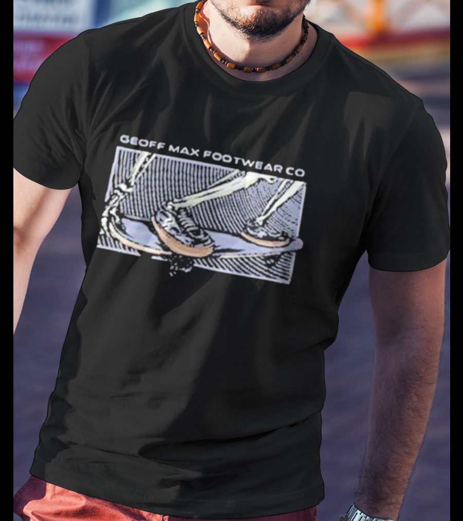 Geoff Max Footwear Co Skeleton Skateboarding Scene T-Shirt