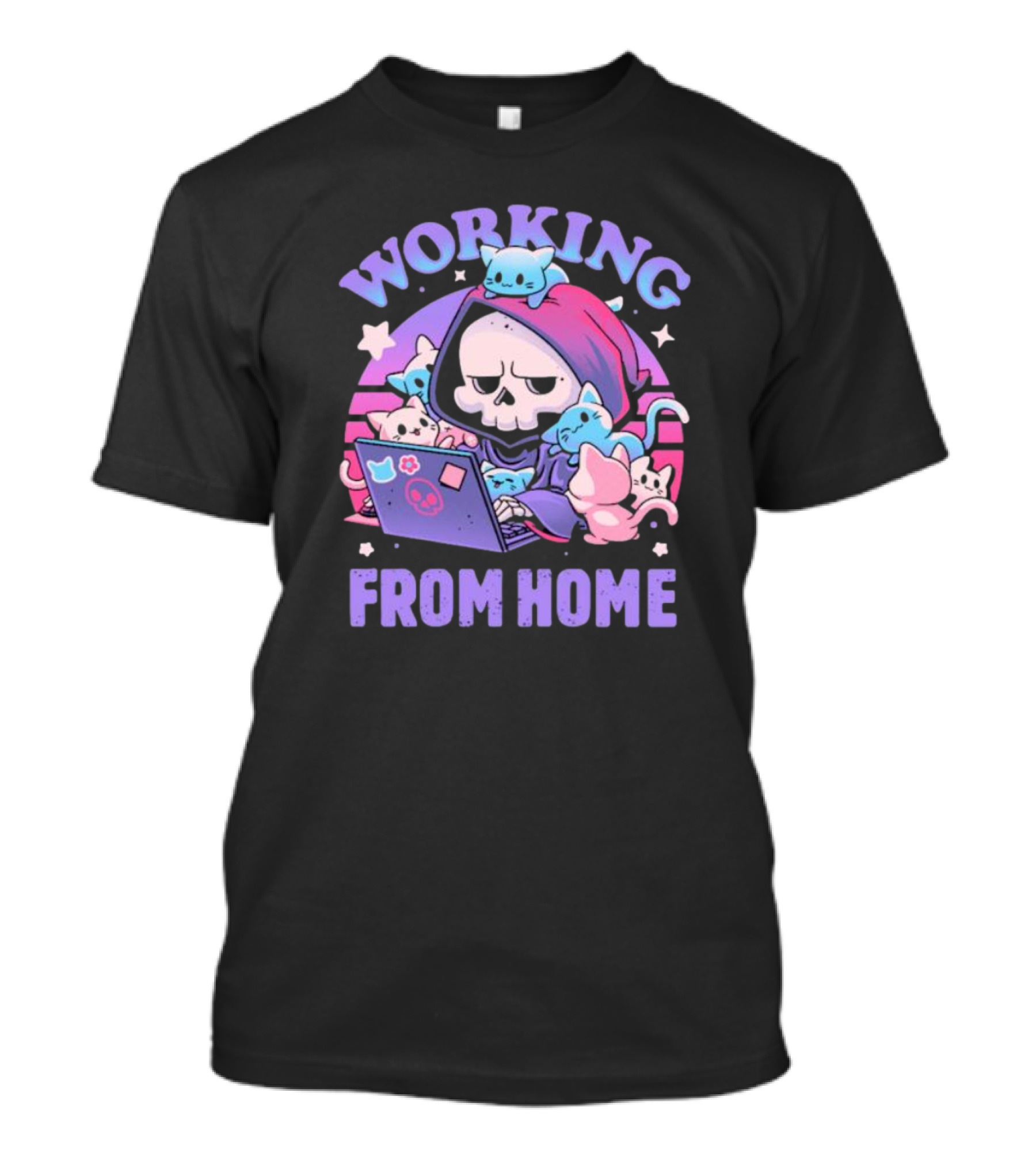 Working From Home Reaper With Cats Using Computer T-Shirt