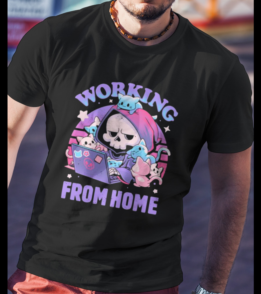 Working From Home Reaper With Cats Using Computer T-Shirt