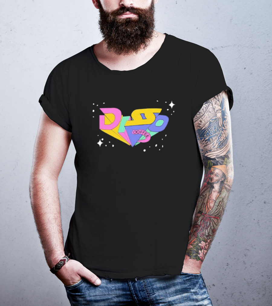 Disso Coffee Retro 3D Text Colorful Shapes With Stars T-Shirt