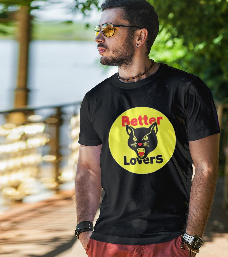 Better Lovers Band Better Lovers Black Cat Bootleg Better Lovers Black Cat Yellow Circle T-Shirt