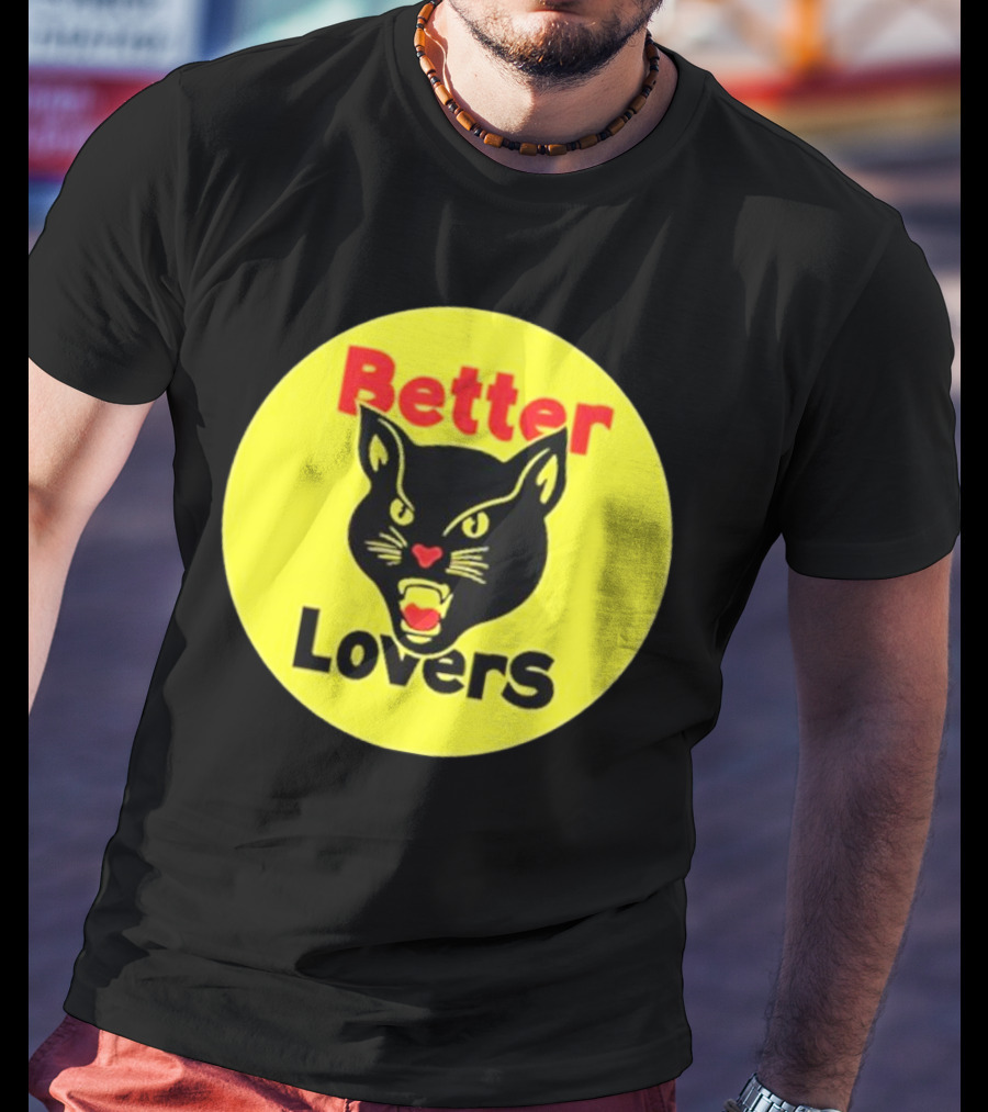 Better Lovers Band Better Lovers Black Cat Bootleg Better Lovers Black Cat Yellow Circle T-Shirt