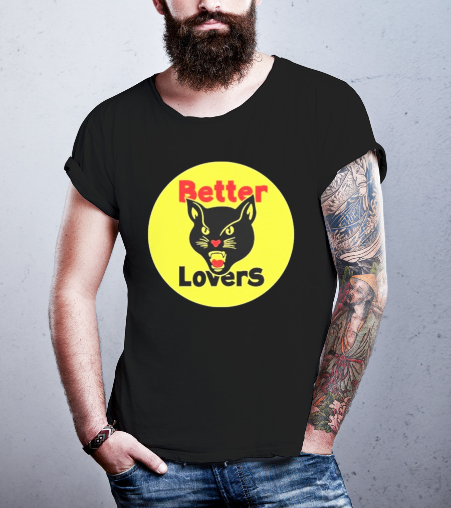 Better Lovers Band Better Lovers Black Cat Bootleg Better Lovers Black Cat Yellow Circle T-Shirt