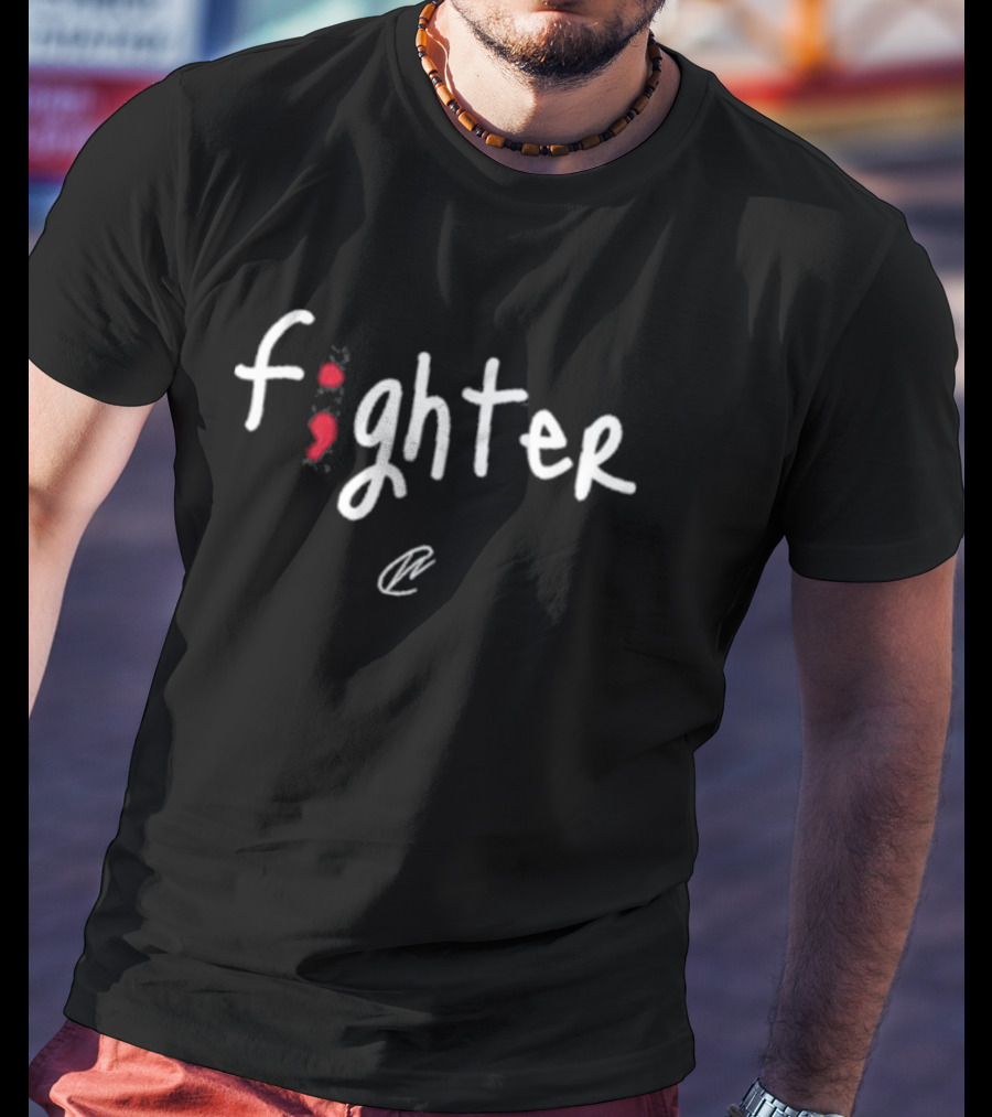 Fighter With Red Semicolon Symbol And Brushstroke Signature T-Shirt