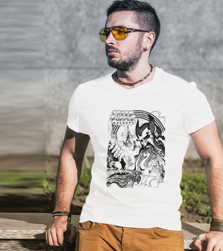 Creep Purple Records Devil Mountain Landscape With Horse And Rainbow T-Shirt