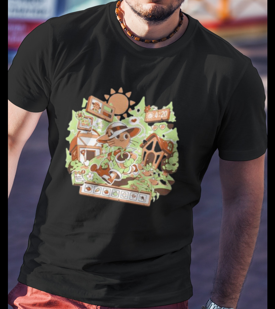 4:20 Harvest Meow In Farm Game Scene T-Shirt