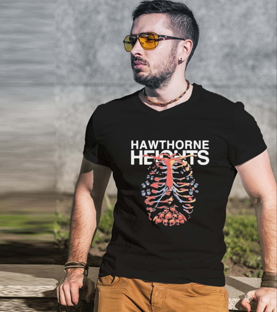 Hawthorne Heights Ribcage Skeleton Skulls T-Shirt
