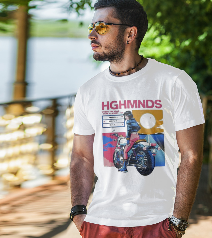 Hghmnds Where The Road Leads Is Where I Go Unknown Educate Elevate Biker Anime Style Moon Sun Desert Journey T-Shirt