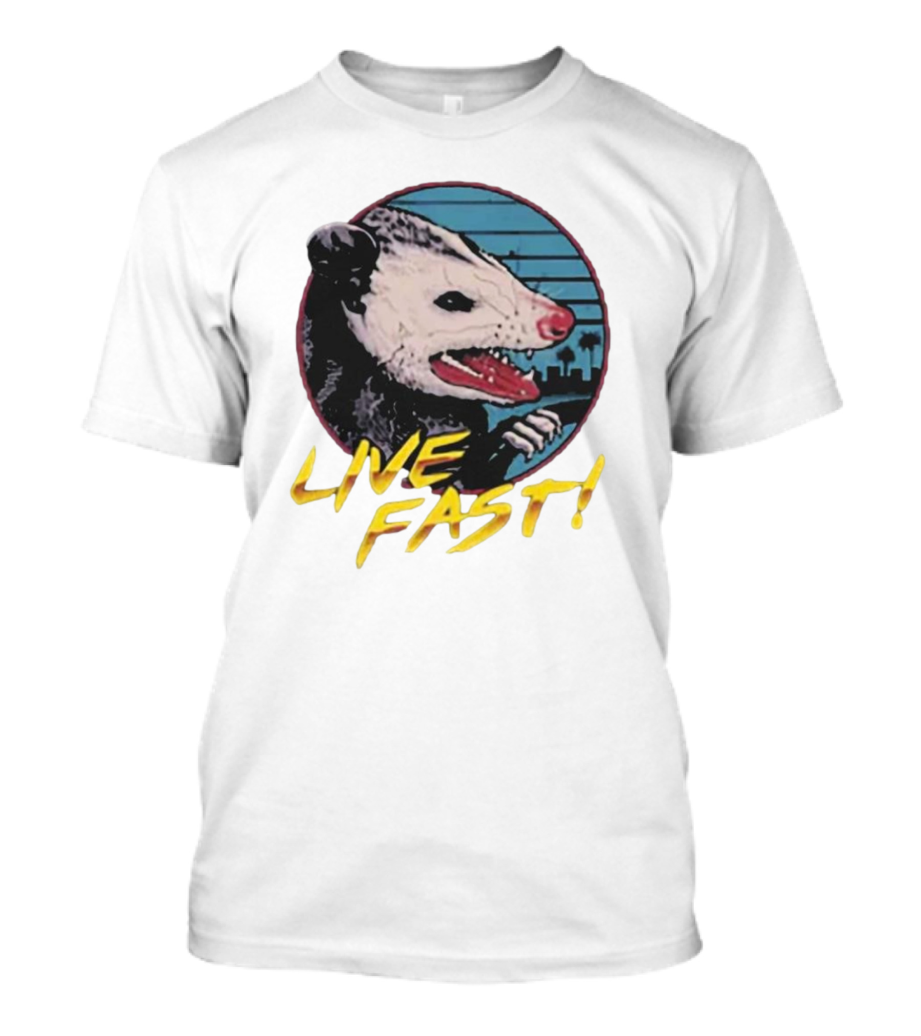 Live Fast Hiss Possum City Skyline T-Shirt