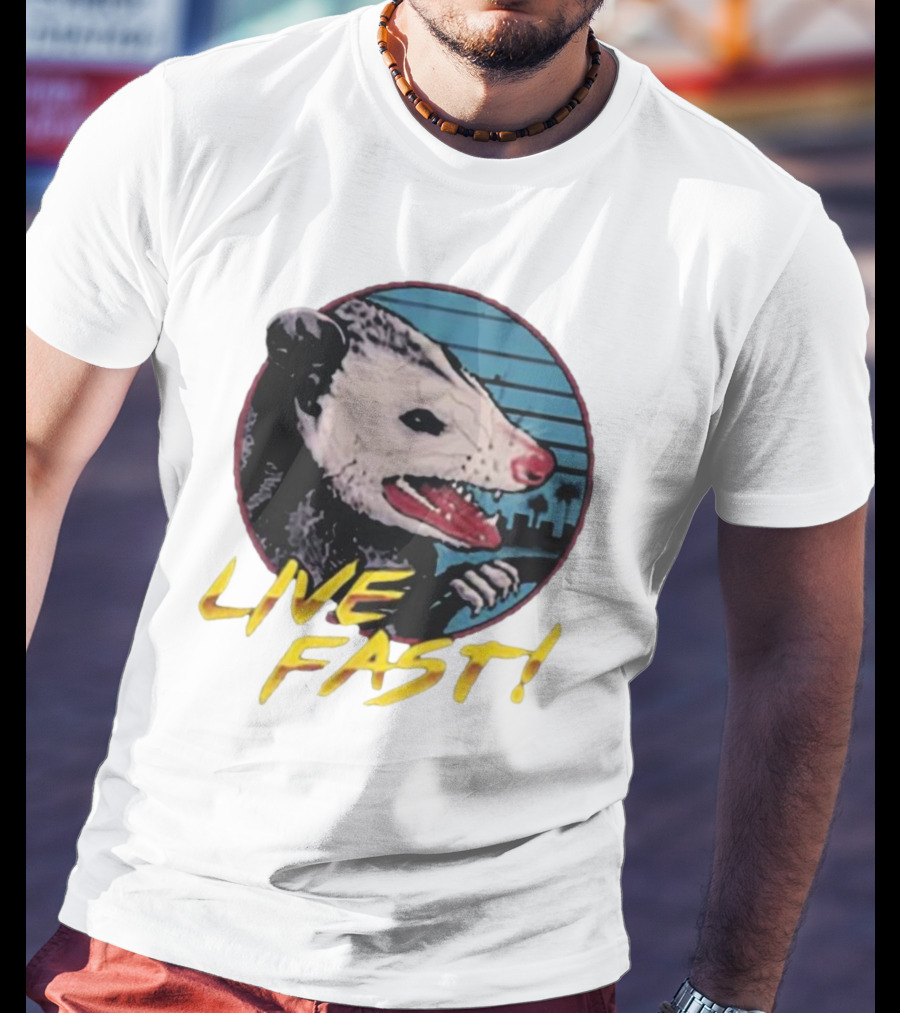 Live Fast Hiss Possum City Skyline T-Shirt