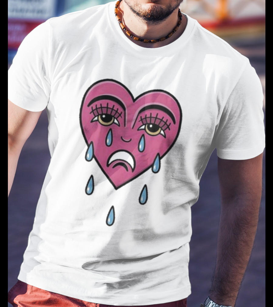 Hursey Hand Painter Crying Heart Sad Pink Teardrop Face T-Shirt
