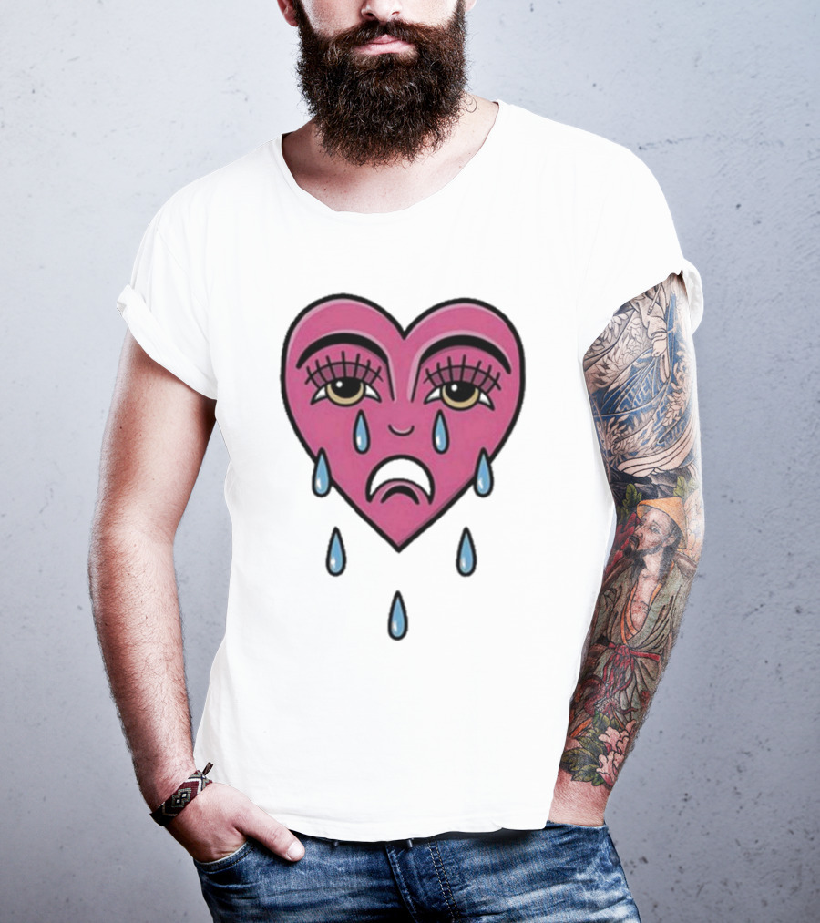 Hursey Hand Painter Crying Heart Sad Pink Teardrop Face T-Shirt