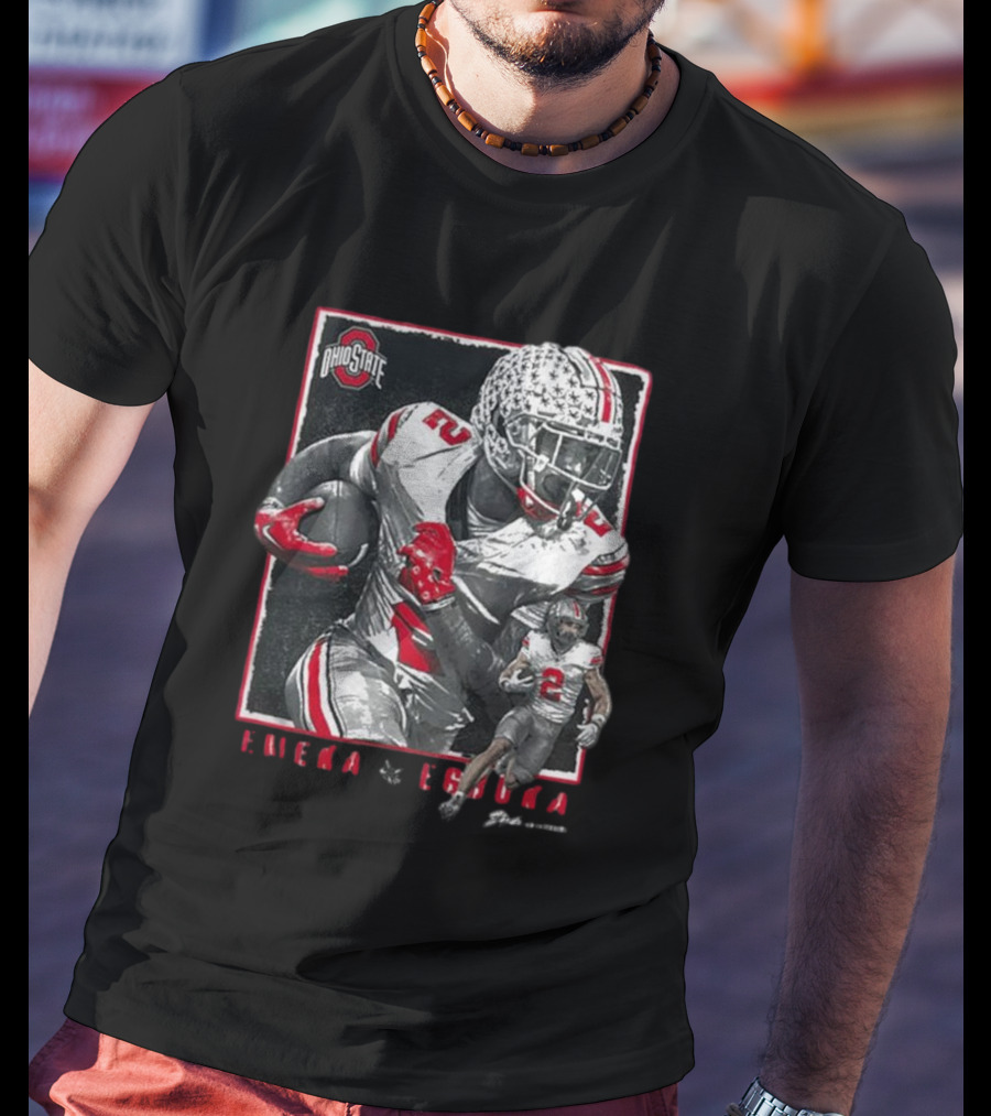 Ohio State Egbuka Football Action Run T-Shirt
