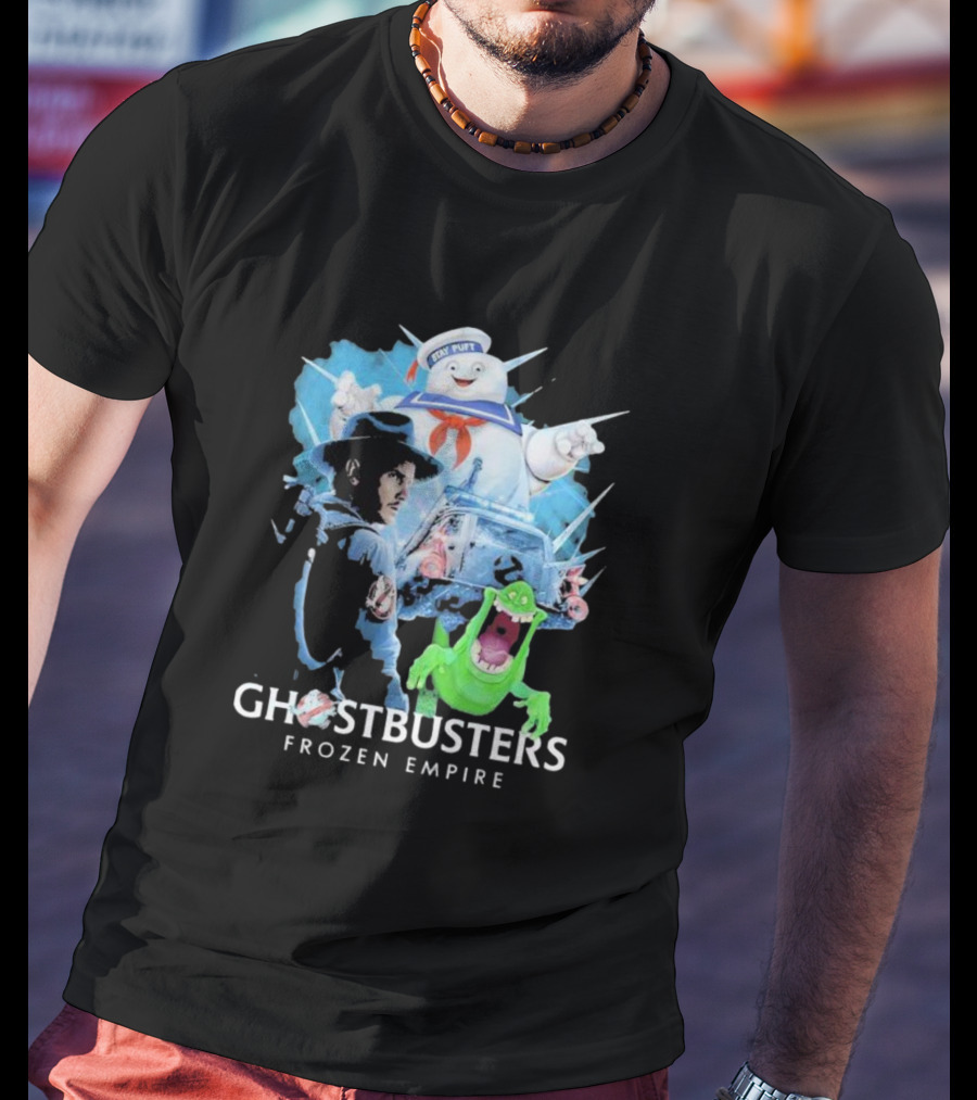 Ghostbusters Frozen Empire Stay Puft Slimer Ecto-1 T-Shirt
