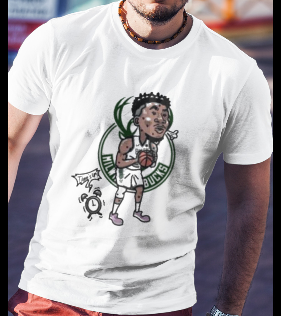 Giannis Antetokounmpo Milwaukee Bucks Cartoon Basketball Player Clock T-Shirt