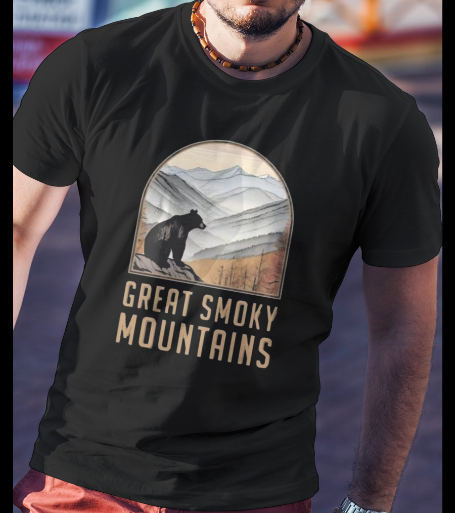 Great Smoky Mountains National Park Bear Silhouette Over Scenic Mountain Landscape T-Shirt