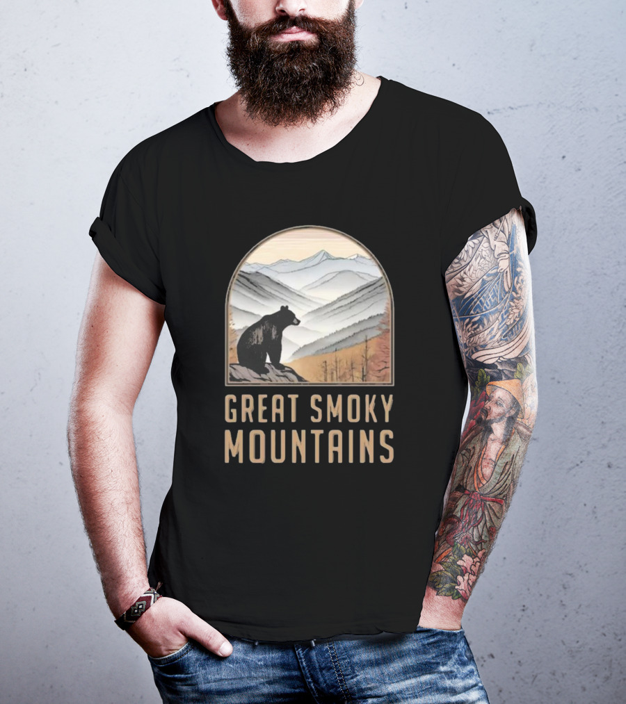 Great Smoky Mountains National Park Bear Silhouette Over Scenic Mountain Landscape T-Shirt