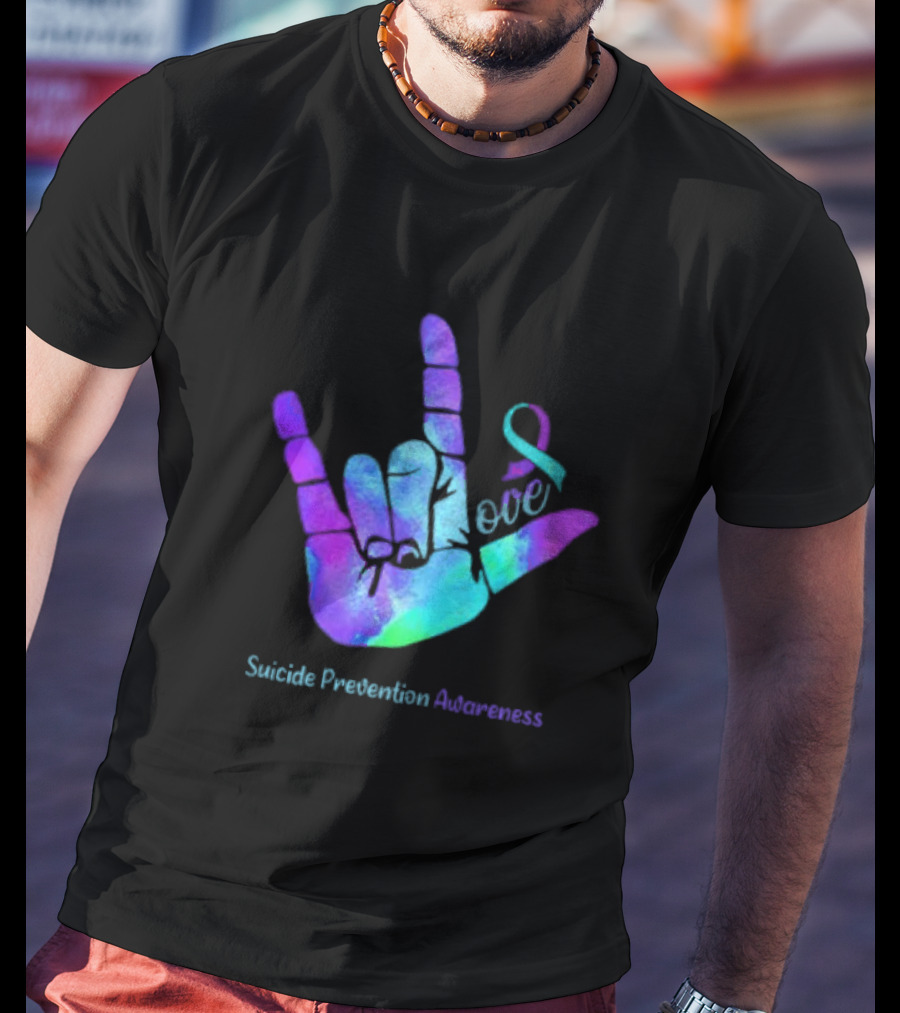 Love Hand Sign With Ribbon For Suicide Prevention Awareness T-Shirt