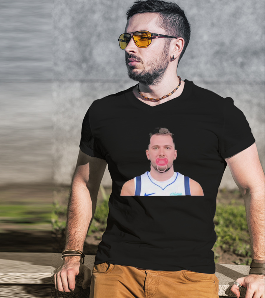 Luka Dončić Pacifier Parody Blue Jersey T-Shirt