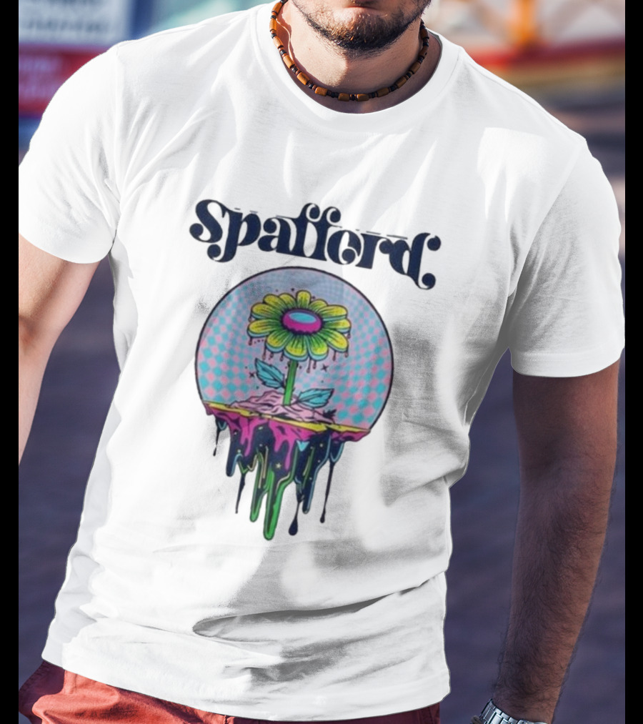 Spafford Psychedelic Space Flower In Pink And Blue Checkerboard T-Shirt
