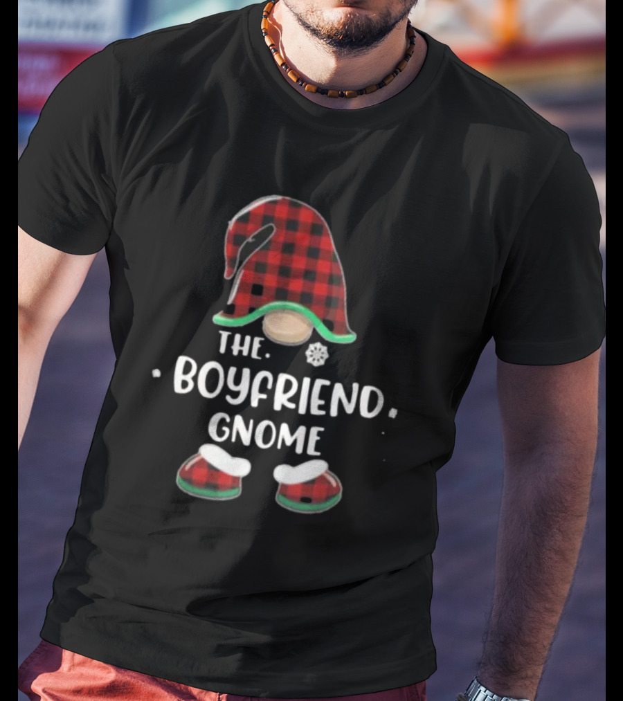 The Boyfriend Gnome Merry Christmas Red Plaid Hat And Boots T-Shirt