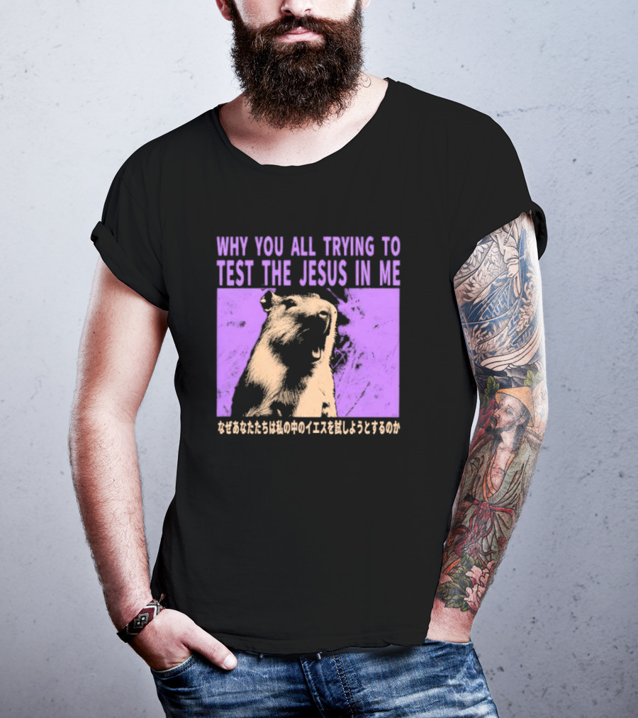 Why You All Trying To Test The Jesus In Me Capybara Japanese Text T-Shirt