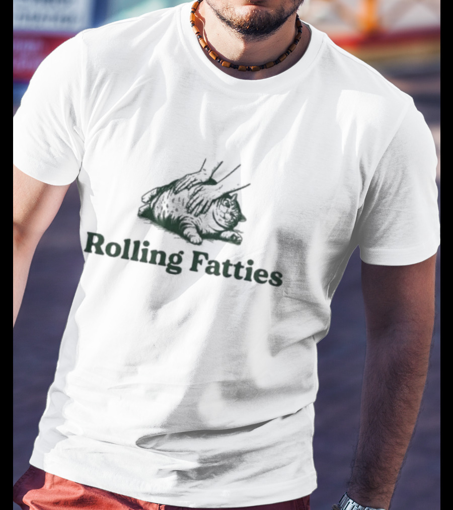 Cat Rolling Fatties Whimsical Feline Sketch T-Shirt