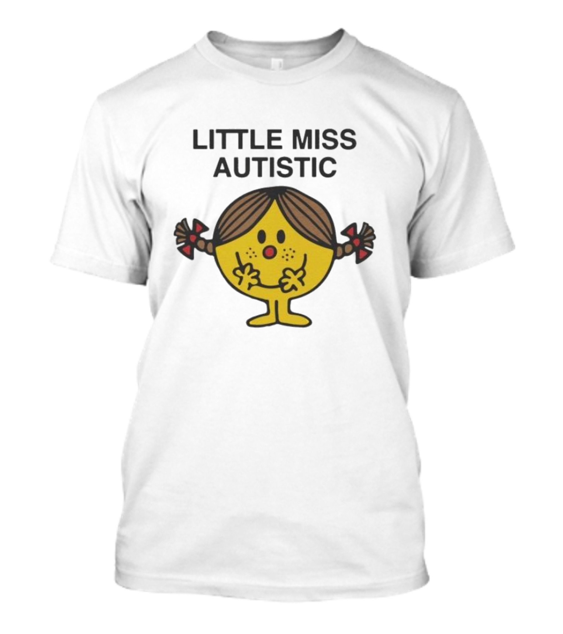 Little Miss Autistic Character With Pigtails And Yellow Face T-Shirt