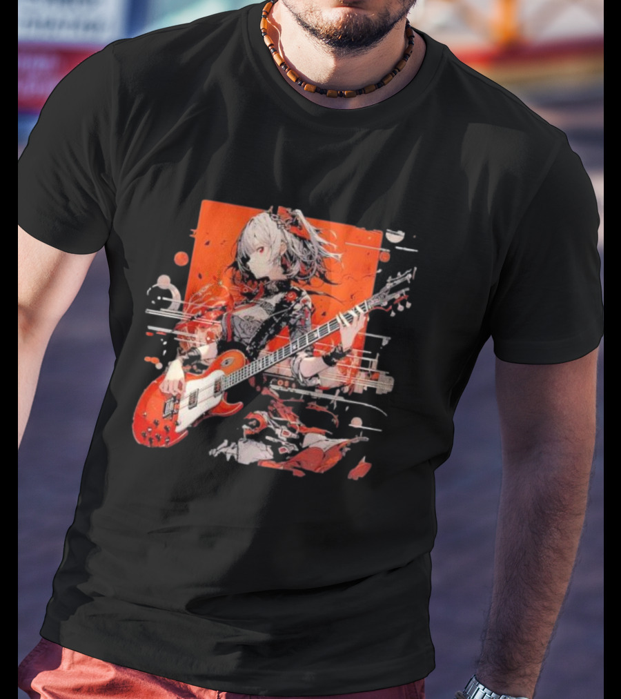 Metal Music Anime Oden Electric Guitar Red Aesthetic T-Shirt