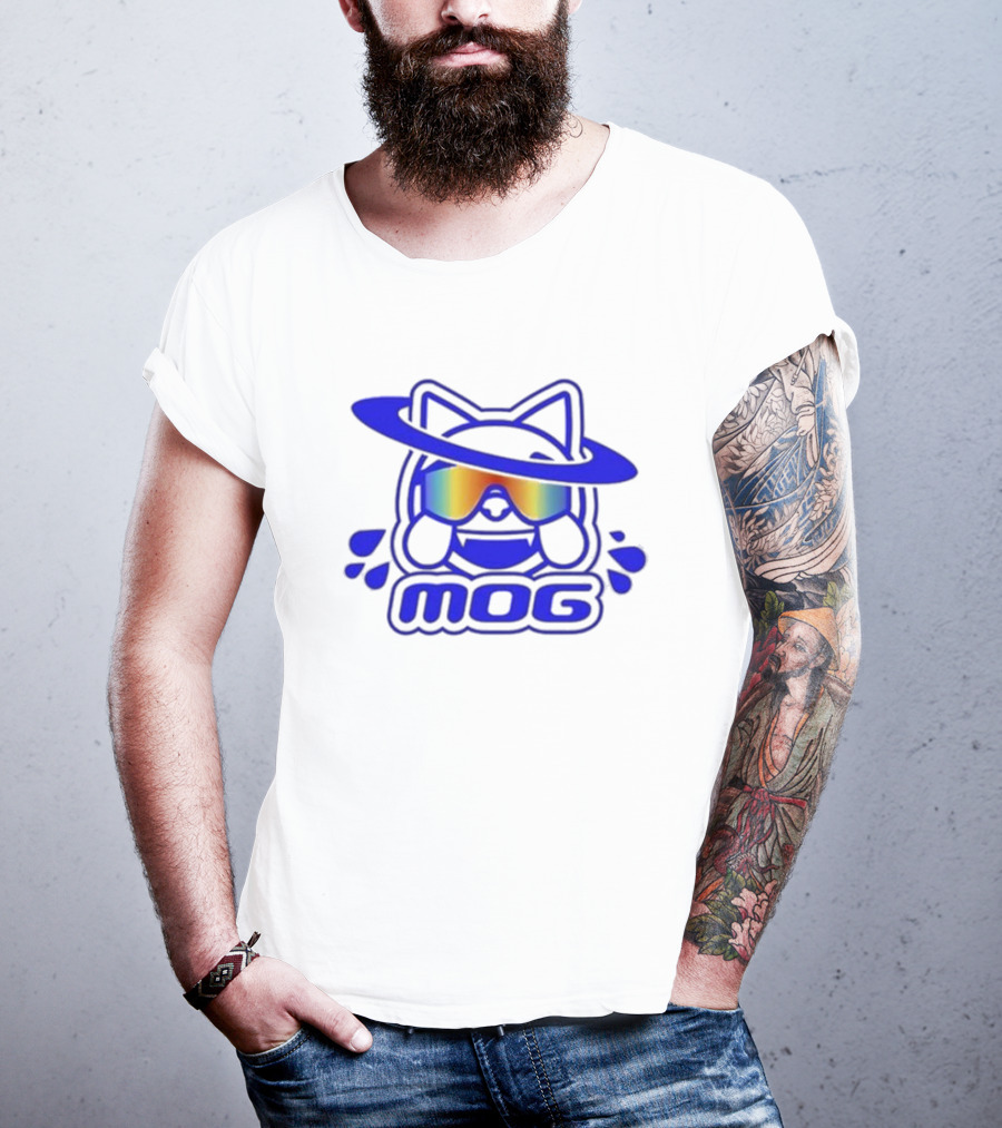 Mog Rainbow Gradient Spectacles Cat With Blue Outline Orbital Halo T-Shirt