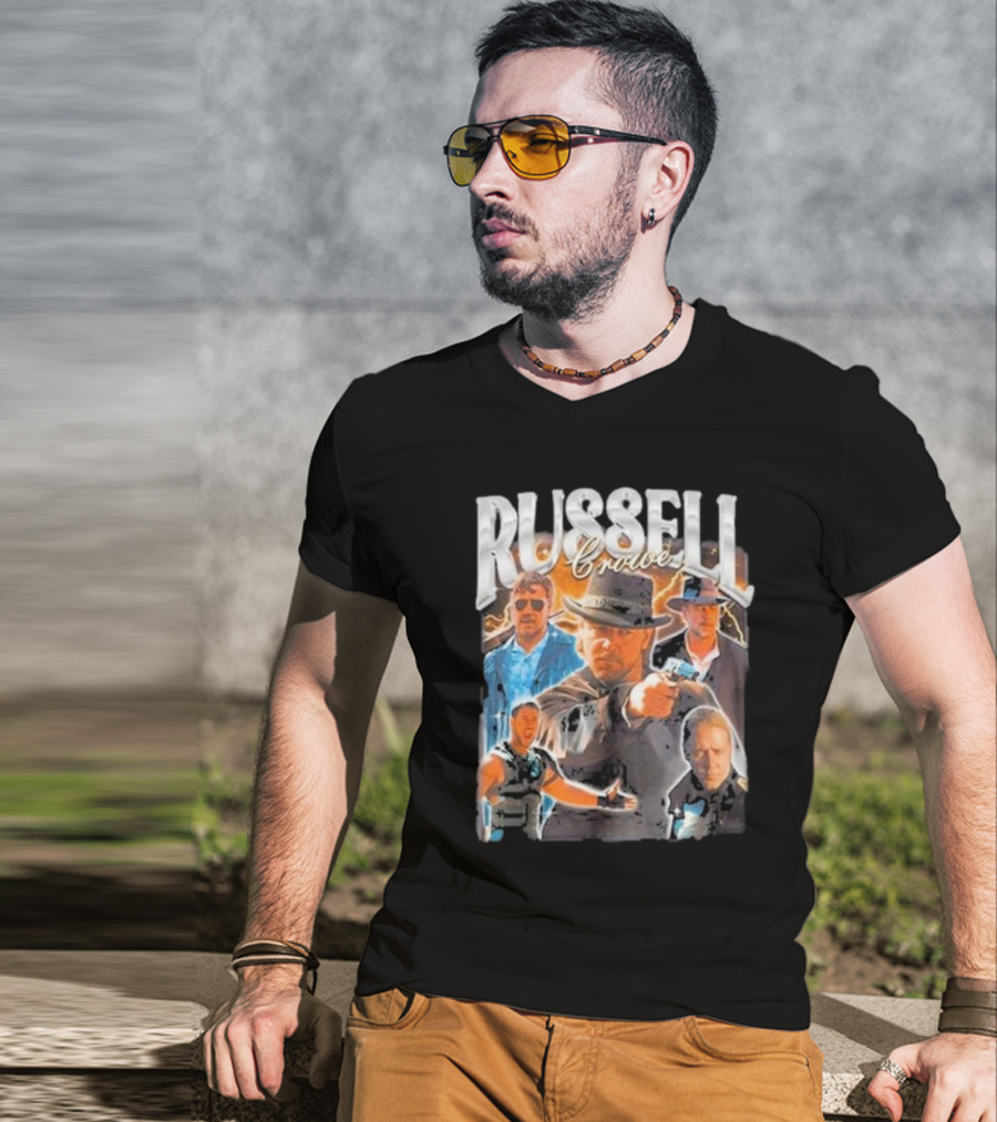 Russell Crowe Retro 90s Vintage Movie Collage T-Shirt