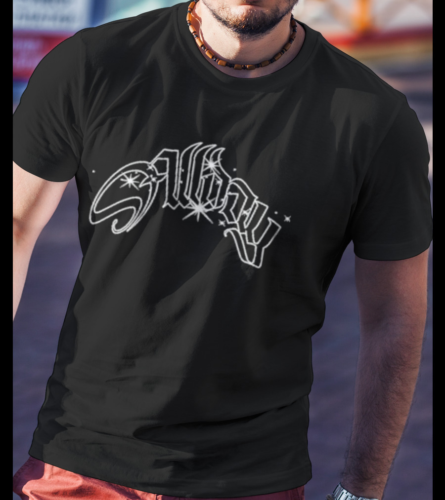 Allday Vintage Graffiti Script With Stars T-Shirt