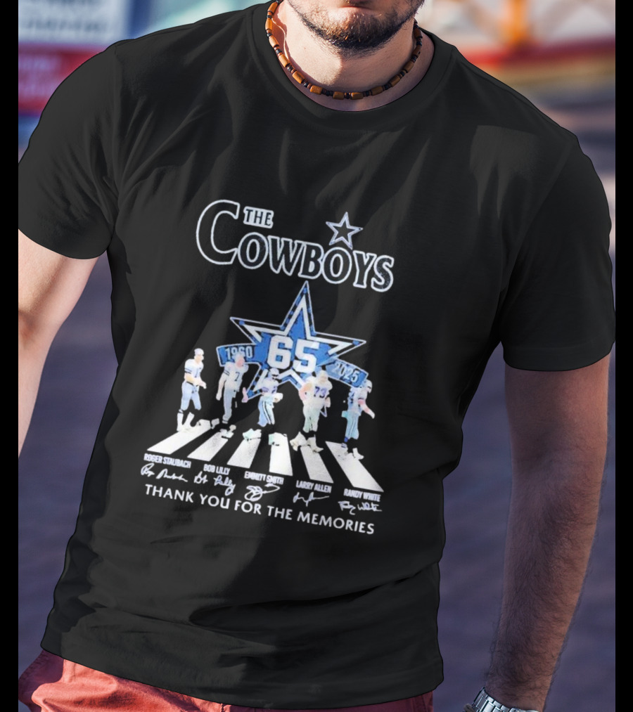 The Cowboys 65 Years 1960-2025 Thank You For The Memories Roger Staubach Emmitt Smith Bob Lilly Larry Allen Randy White T-Shirt
