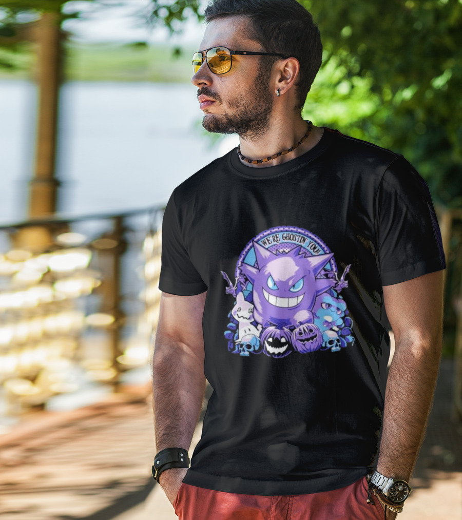 We’re Ghostin’ You Pokemon Haunter Gengar Spooky Pumpkins Skulls T-Shirt