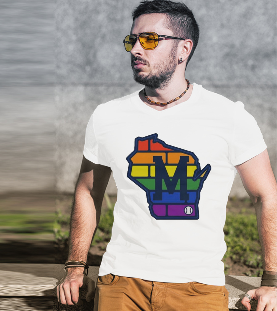 Aurora Health Care Brewers Pride Rainbow Wisconsin Baseball T-Shirt