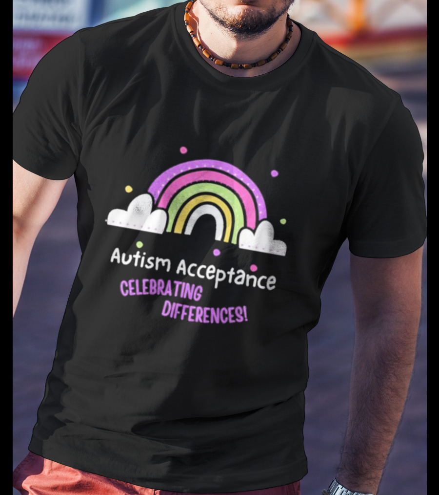 Rainbow Autism Acceptance Celebrating Differences T-Shirt