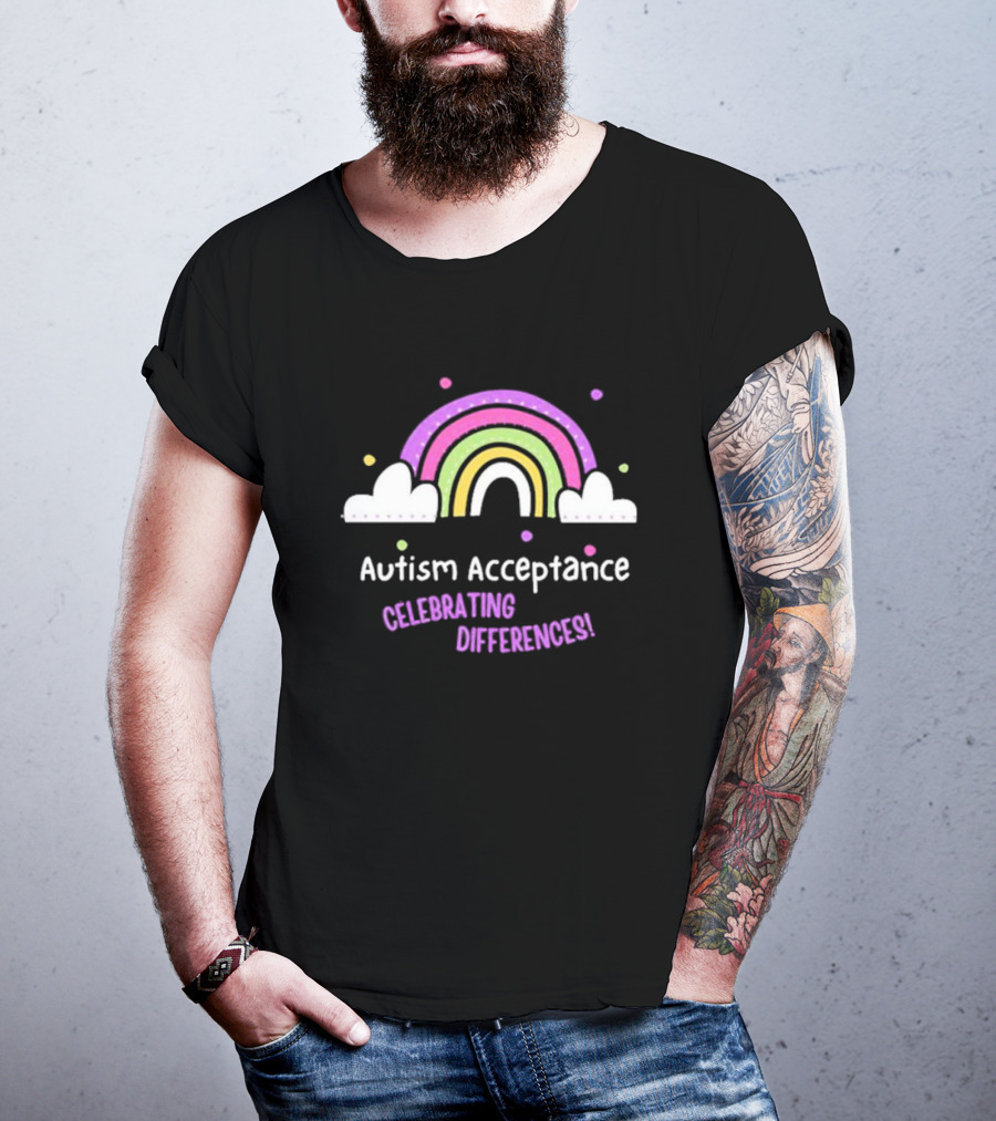 Rainbow Autism Acceptance Celebrating Differences T-Shirt