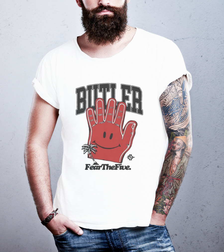 Butler Fear The Five SDSU Smiley Hand Palm Tree T-Shirt