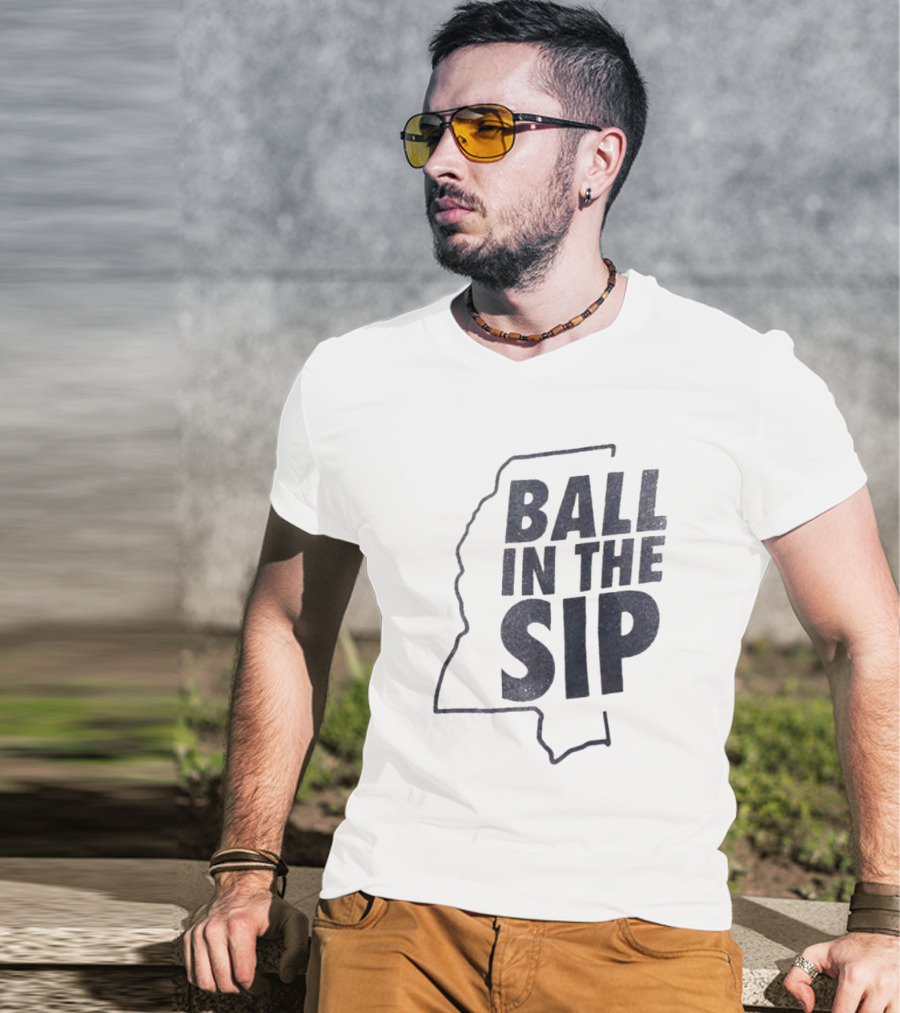 Ball In The Sip Mississippi Outline Lane Kiffin T-Shirt