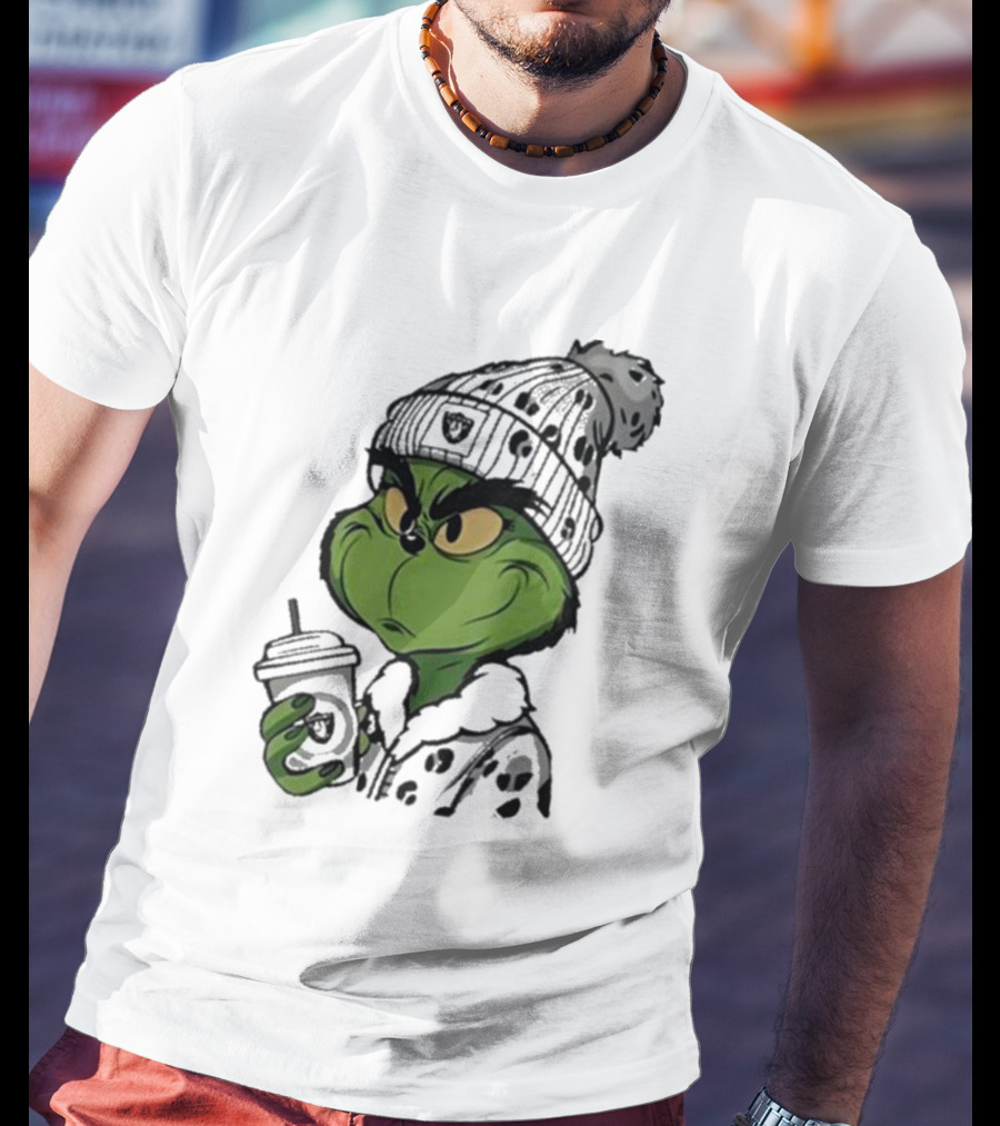 Las Vegas Raiders Grinch Drinking Coffee T-Shirt