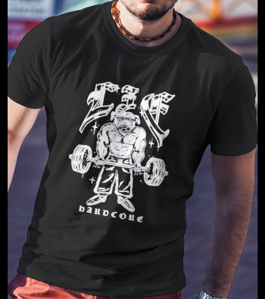 Lif Hardcore Dog Weightlifting Old English Tattoo T-Shirt