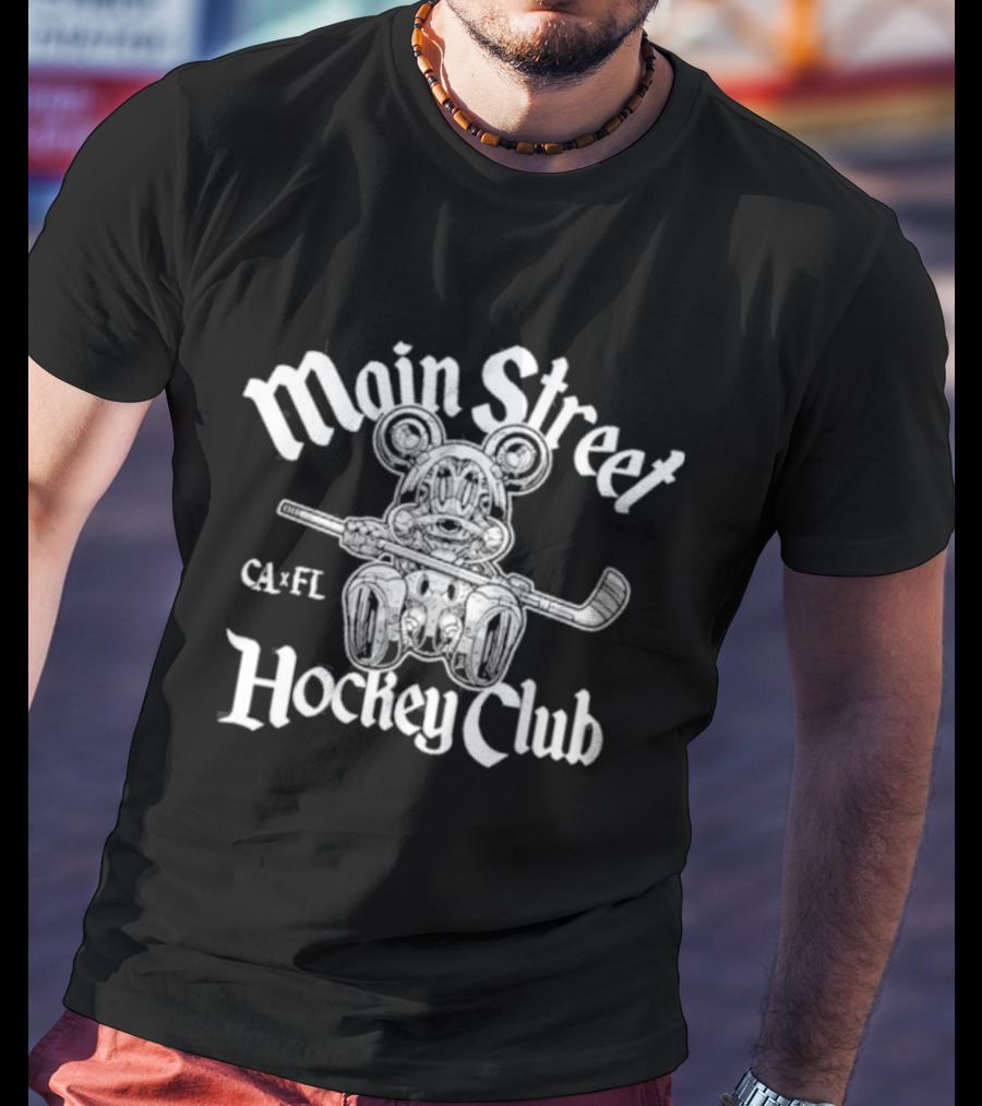 Main Street Hockey Club Ca X Fl Bear With Hockey Stick T-Shirt