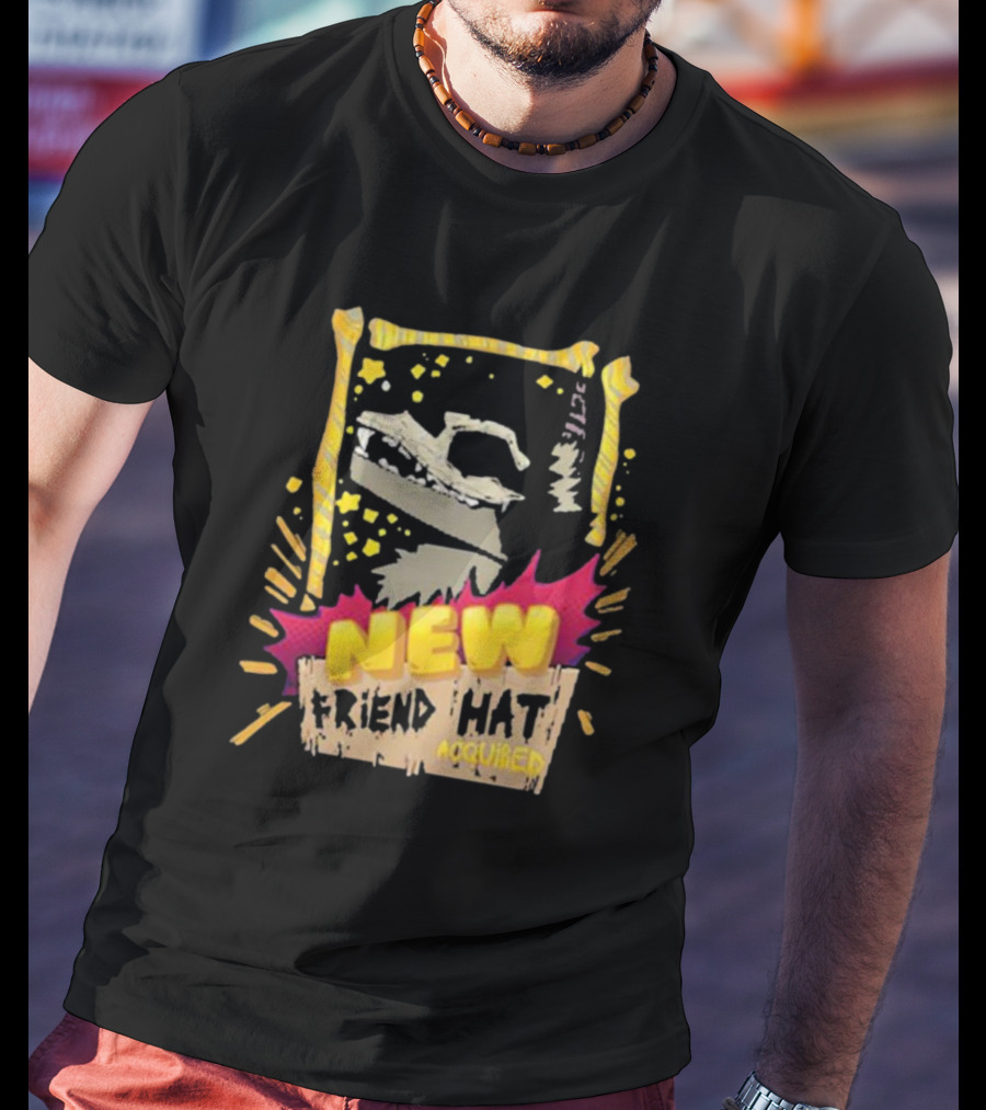 New Friend Hat Acquired Crocodile Frame Yellow Bites Playful Pixels T-Shirt