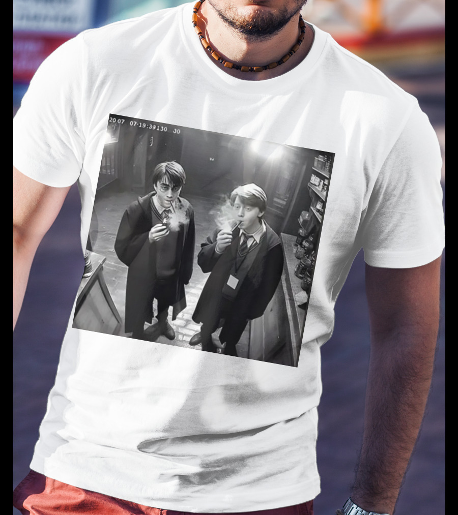 Harry And Ron Smoking Hogwarts CCTV Aesthetic T-Shirt