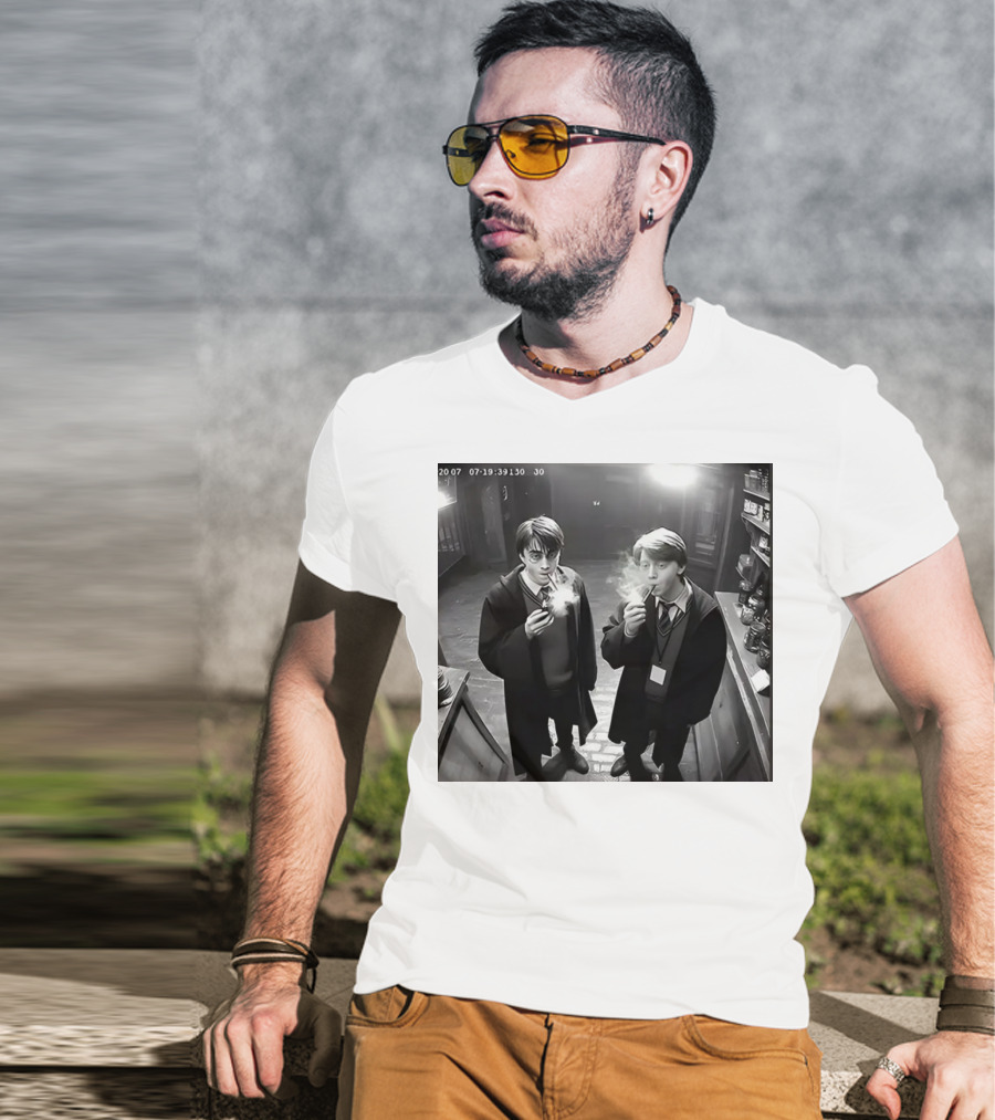 Harry And Ron Smoking Hogwarts CCTV Aesthetic T-Shirt