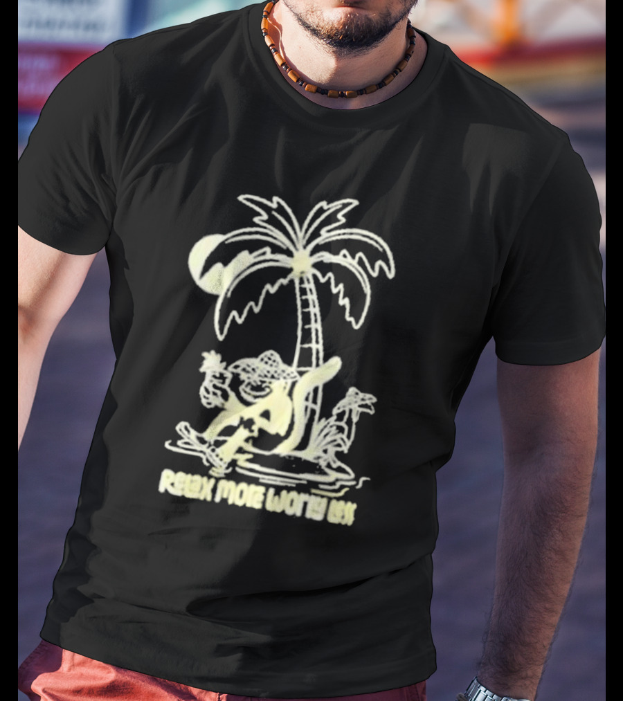 Relax More Worry Less Monkey Under Palm Tree With Drink T-Shirt