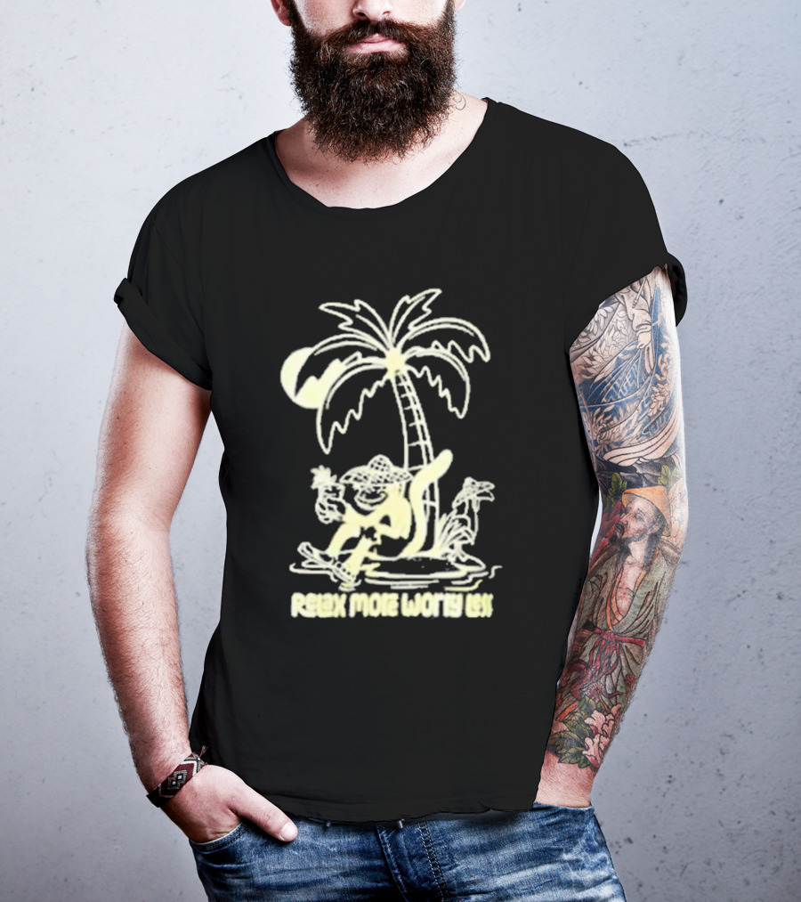 Relax More Worry Less Monkey Under Palm Tree With Drink T-Shirt