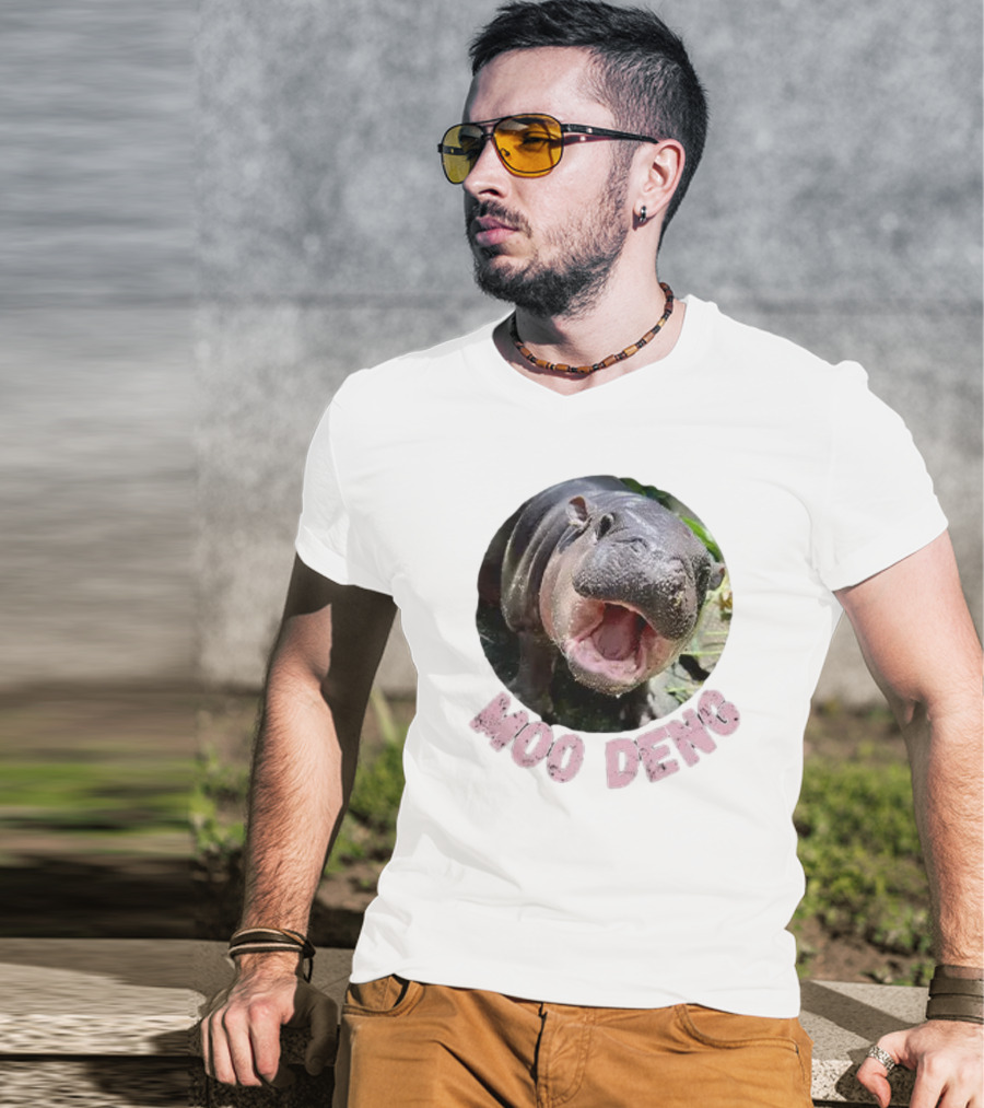 Moo Deng Cute Baby Hippo Picture Thai Bouncy Pig T-Shirt